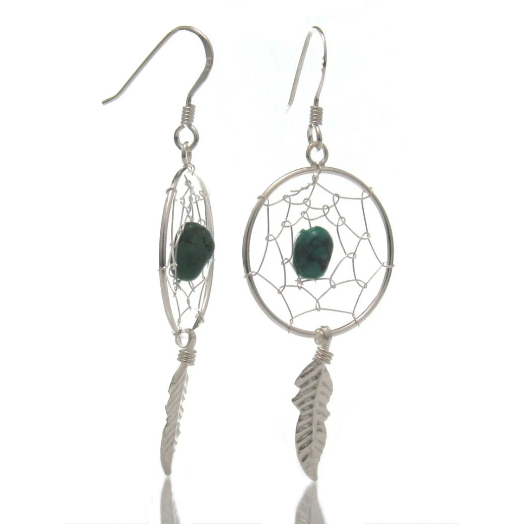 Sterling Silver 20mm Dreamcatcher Earrings with Turquoise Center Stone - Image 2