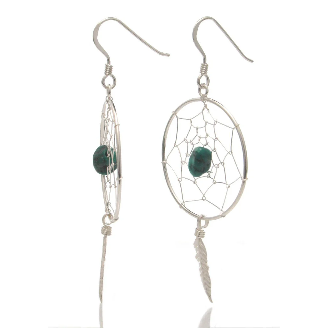 Sterling Silver 25mm Dreamcatcher with Turquoise Center Stone Earrings - Image 2