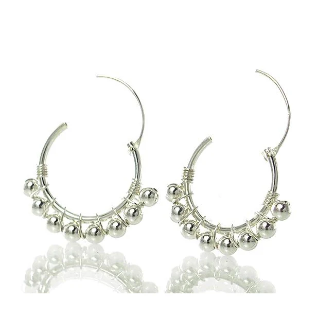 Sterling Silver Ball Hoop Earrings - Image 2