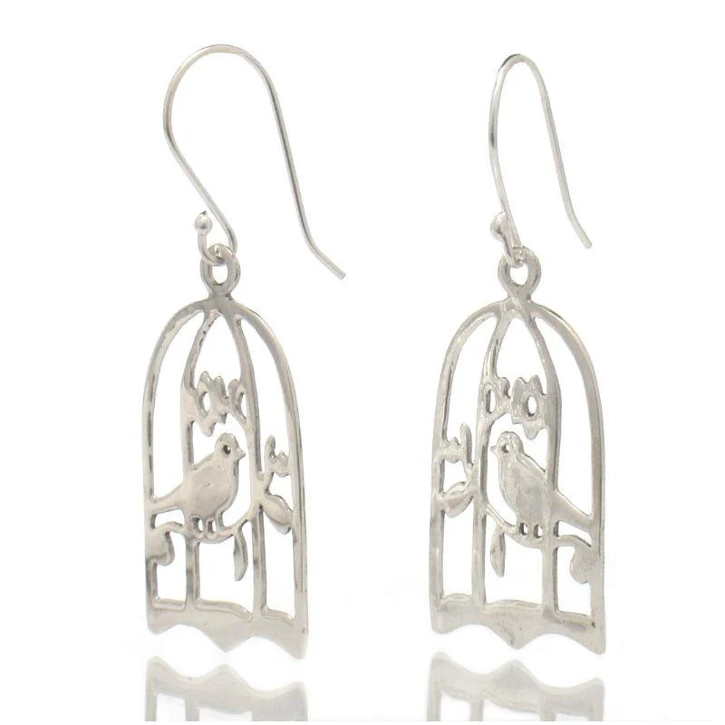 Sterling Silver Bird Cage Earrings - Image 2