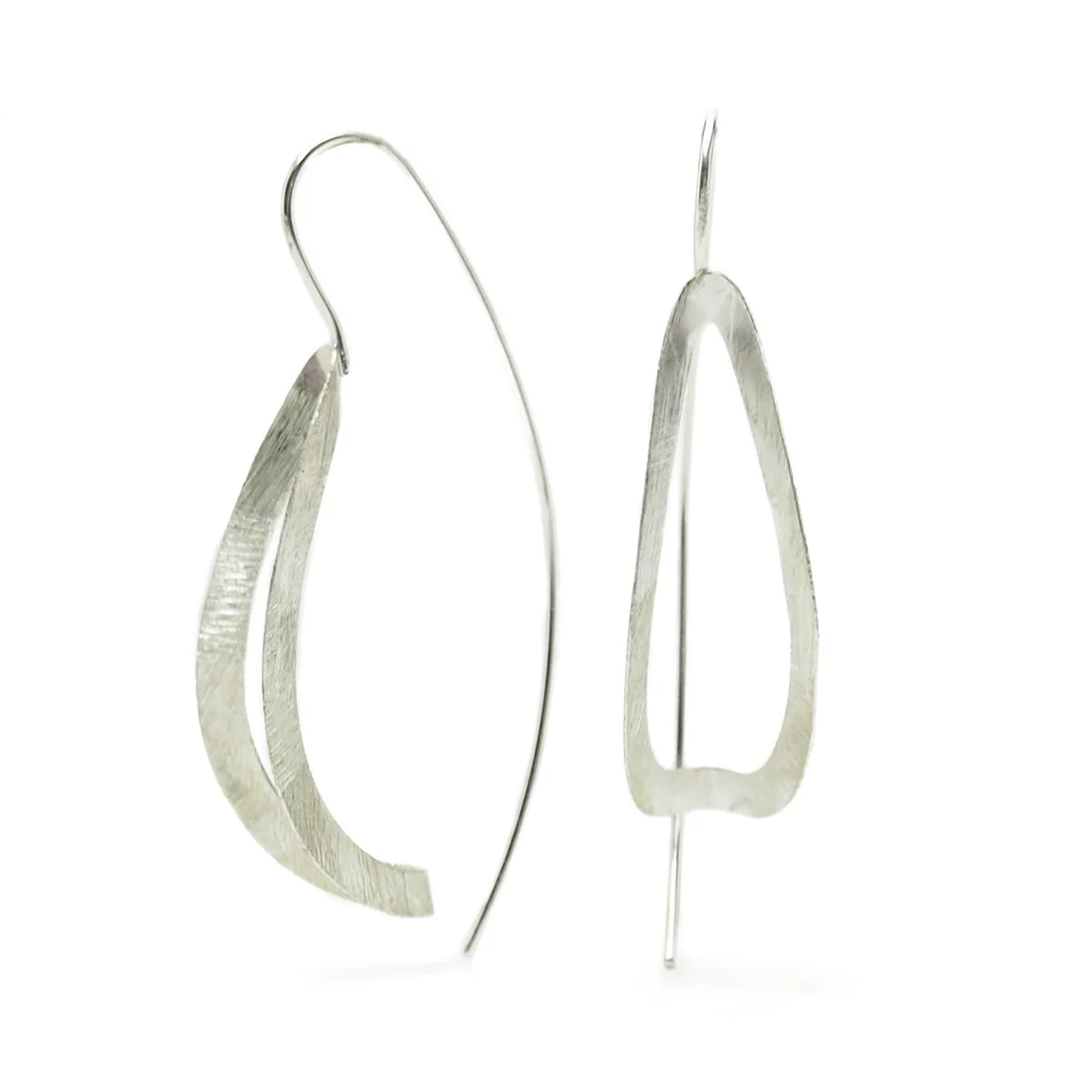 Sterling Silver Brushed Bent Oval Earrings - Image 2