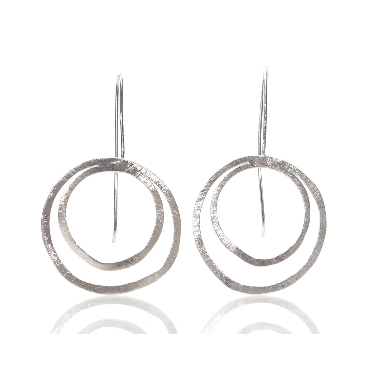 Sterling Silver Brushed Double Circle Earrings - Image 2