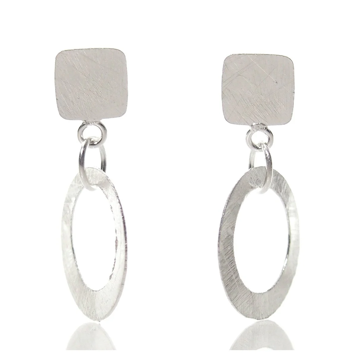 Sterling Silver Brushed Flat Circle with Post Earrings - Image 2