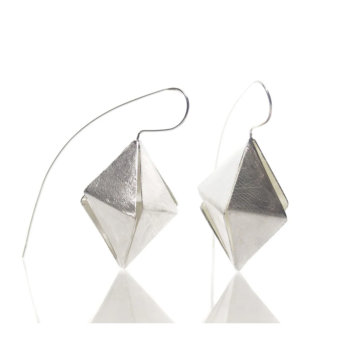 Sterling Silver Brushed Folded Diamond Earrings - Image 2