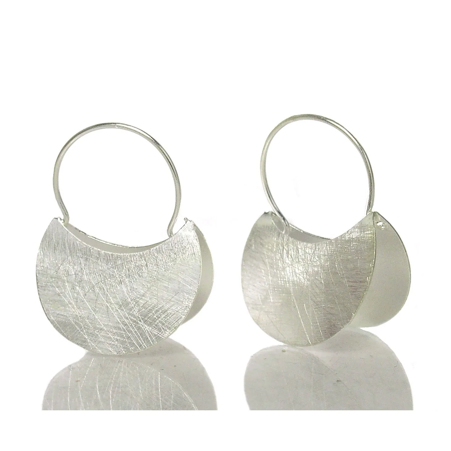 Sterling Silver Brushed Split Half Moon Earrings - Image 2