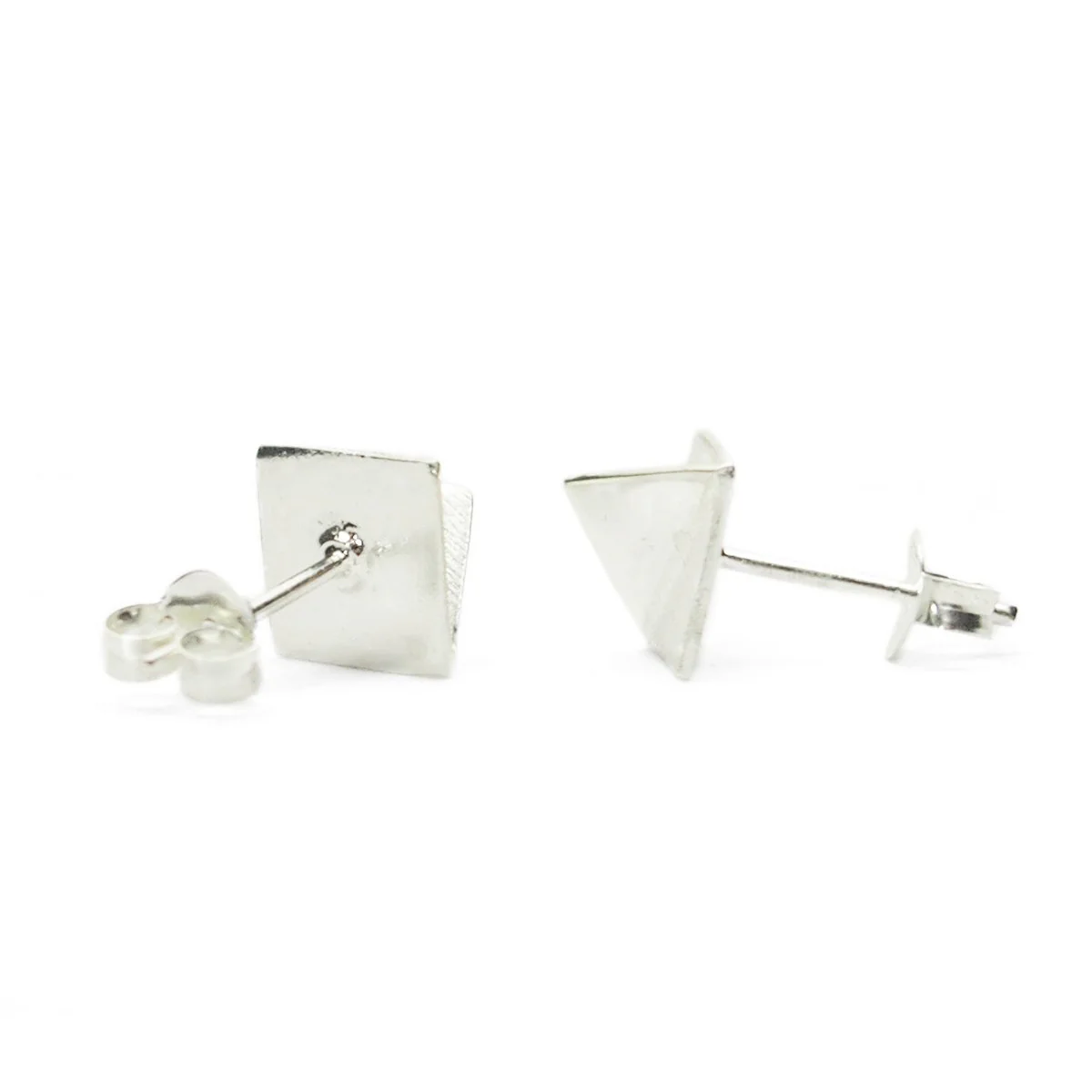Sterling Silver Brushed Triangle Post Earrings - Image 2