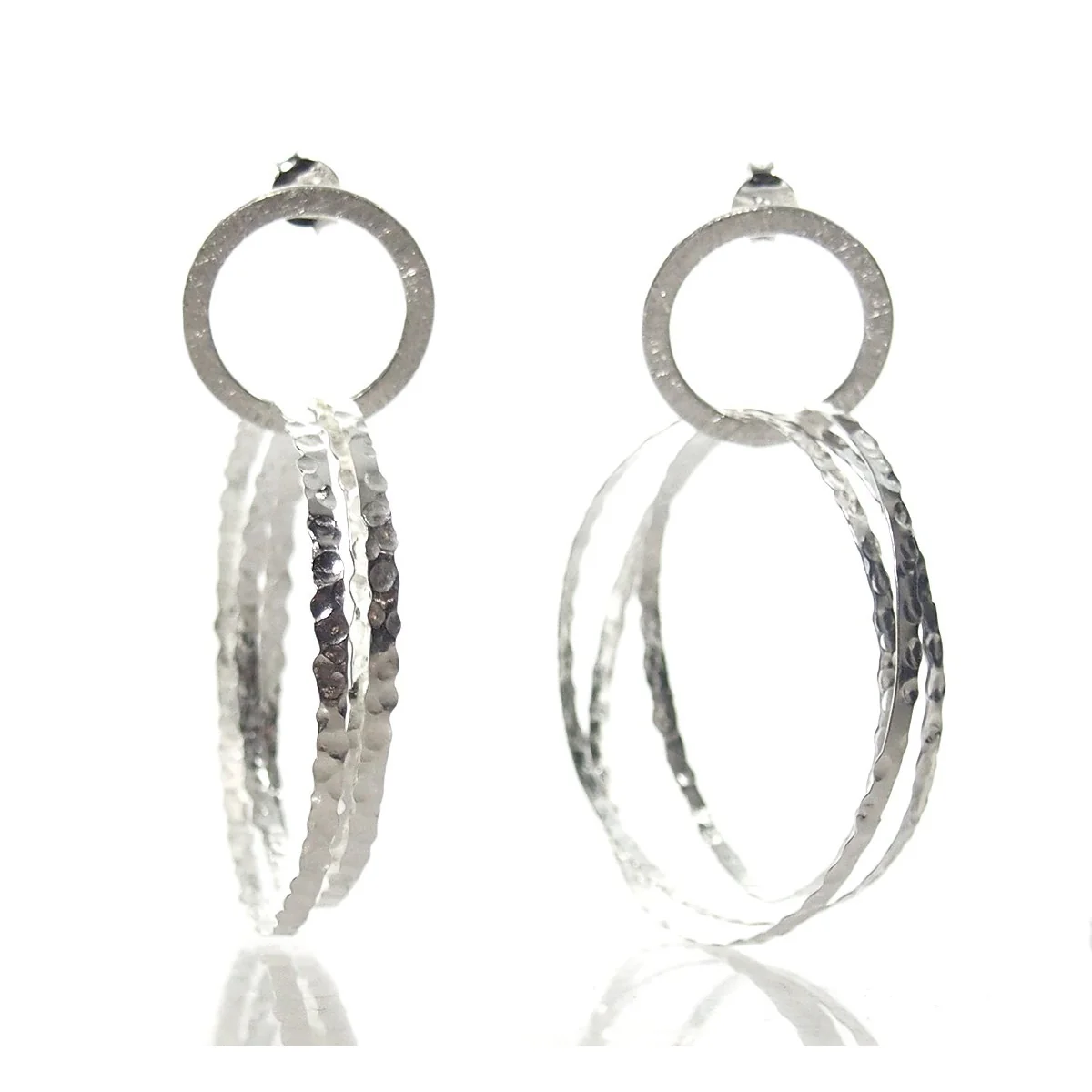 Sterling Silver Brushed Triple Hoop with Post Earrings - Image 2