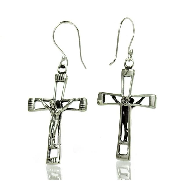 Sterling Silver Crucifix Cross Earrings - Image 2