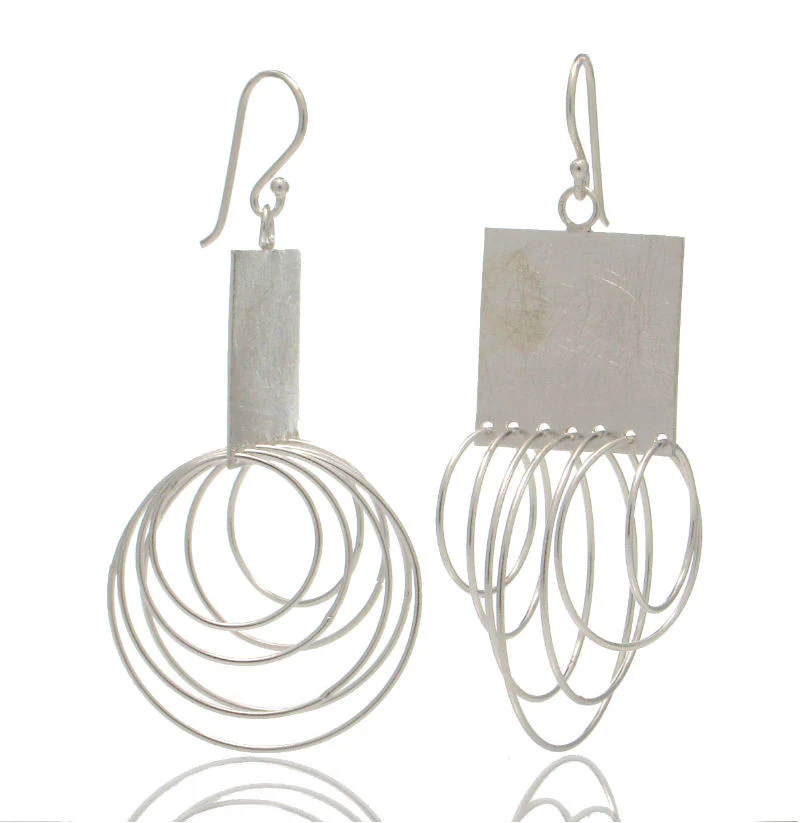 Sterling Silver Curly Square Earrings - Image 2