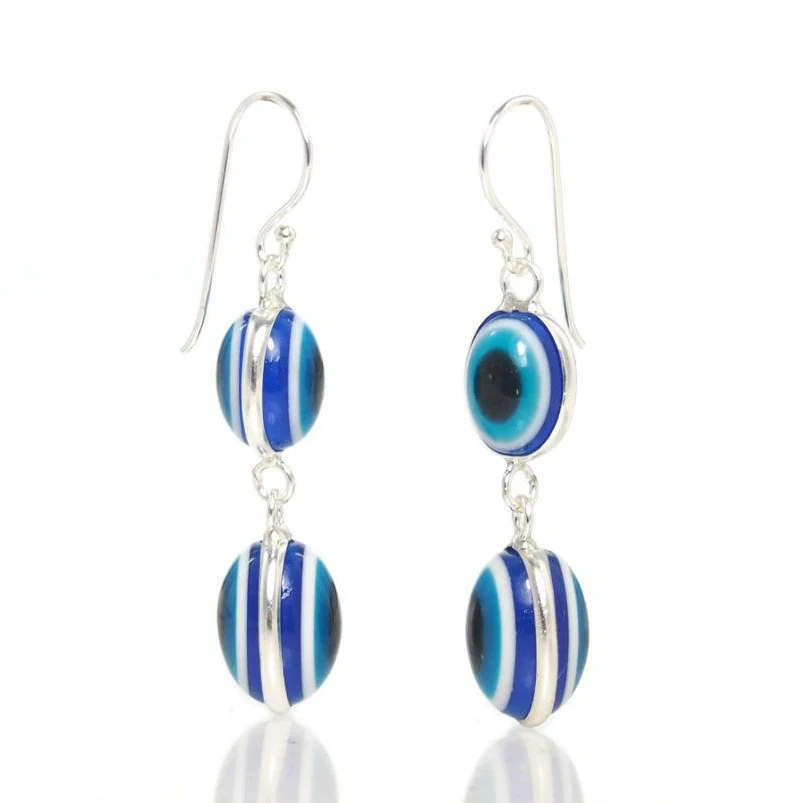 Sterling Silver Double Deep Blue Eye Earrings - Image 2