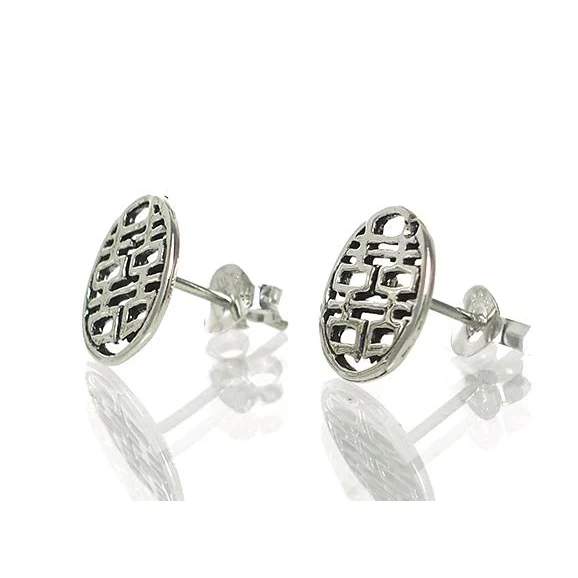 Sterling Silver Double Happiness Stud Earrings - Image 2
