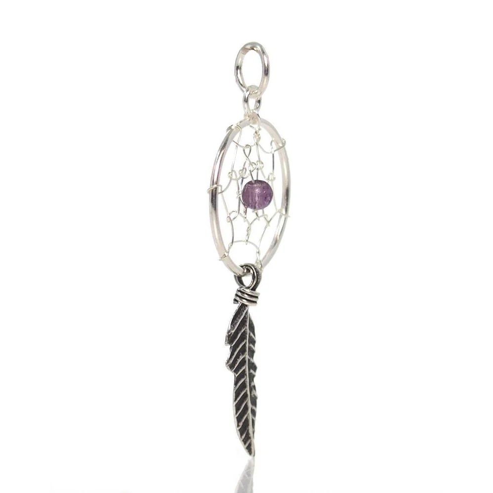 Sterling Silver Dreamcatcher with Amethyst Pendant 14mm - Image 2