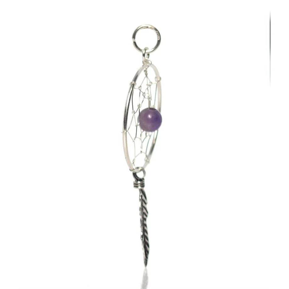 Sterling Silver Dreamcatcher with Amethyst Pendant 20mm - Image 2