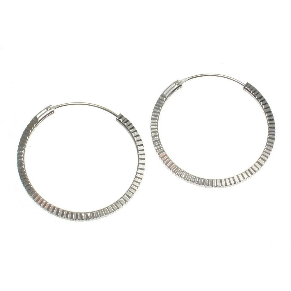 Sterling Silver Etched 31mm Hoop Earrings - Image 2