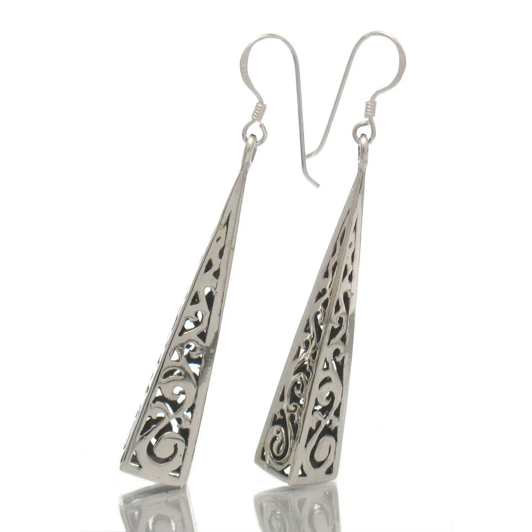 Sterling Silver Filigree Long Bell Shaped Earrings - Image 2