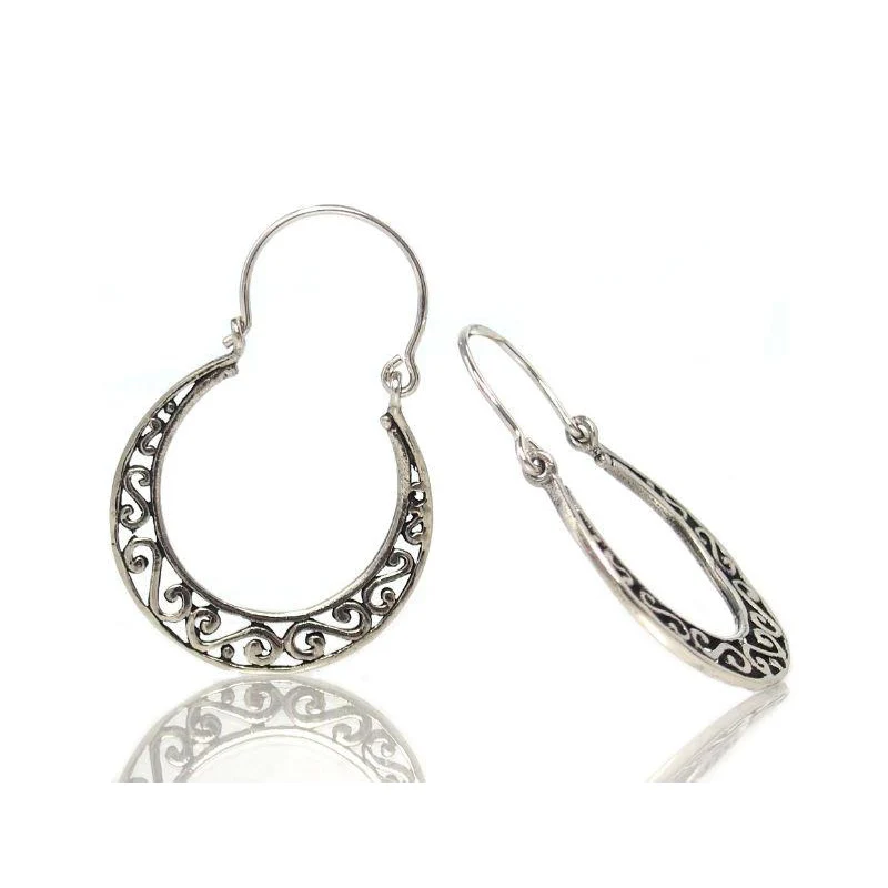 Sterling Silver Filigree Moon Earrings - Image 2
