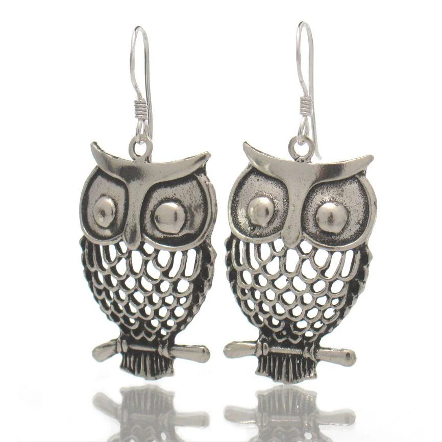 Sterling Silver Filigree Owl/Branch Earrings - Image 2