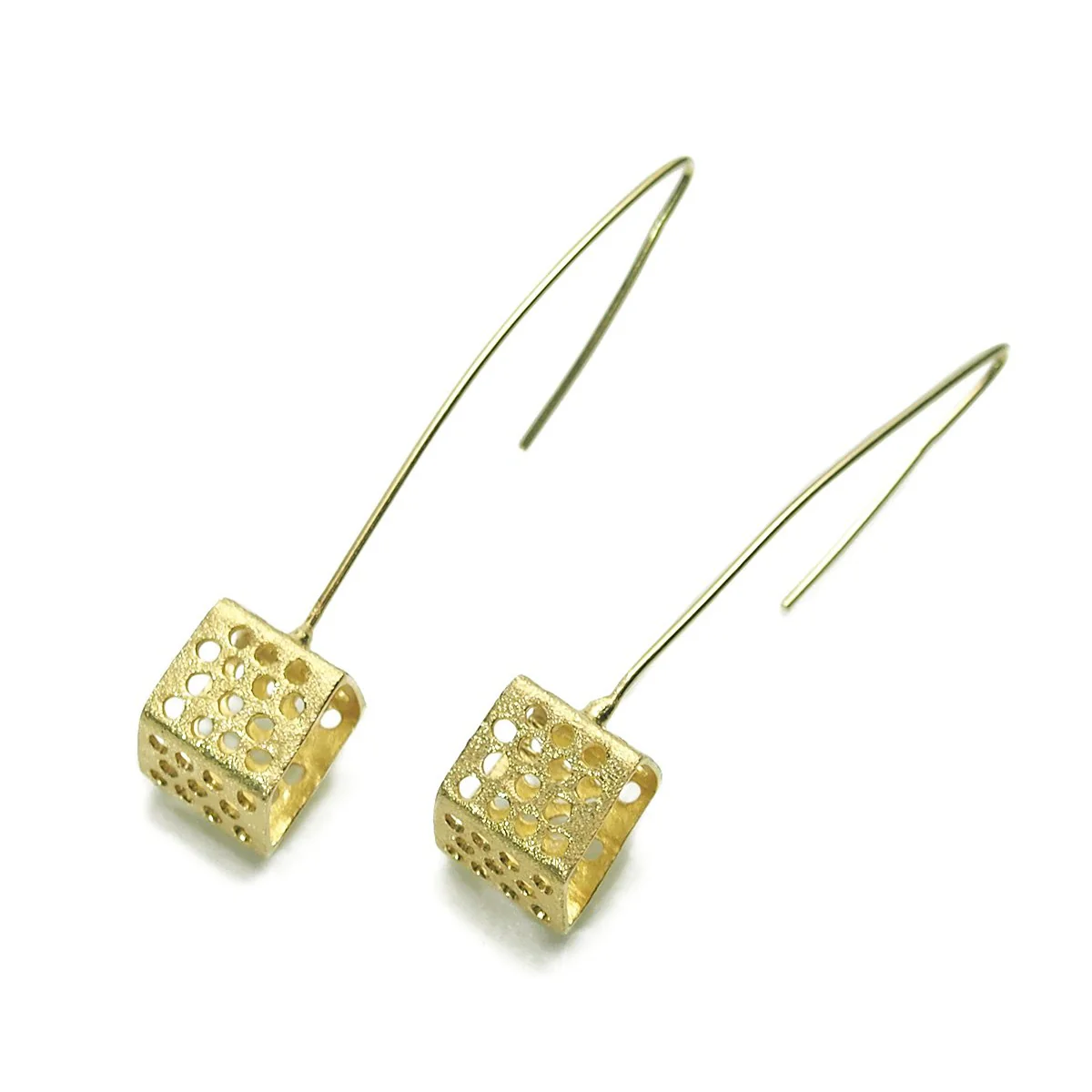 Gold Vermeil over Sterling Silver Cutout Cube Pole Earrings - Image 2
