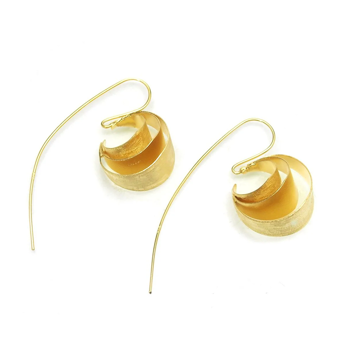Gold Vermeil over Sterling Silver Brushed Triple Flat Crescent Moon Earrings with Hook - Image 2