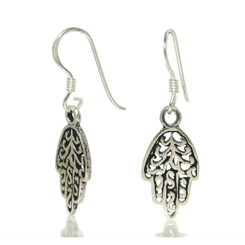 Sterling Silver Hamsa French Wire Earrings - Image 2