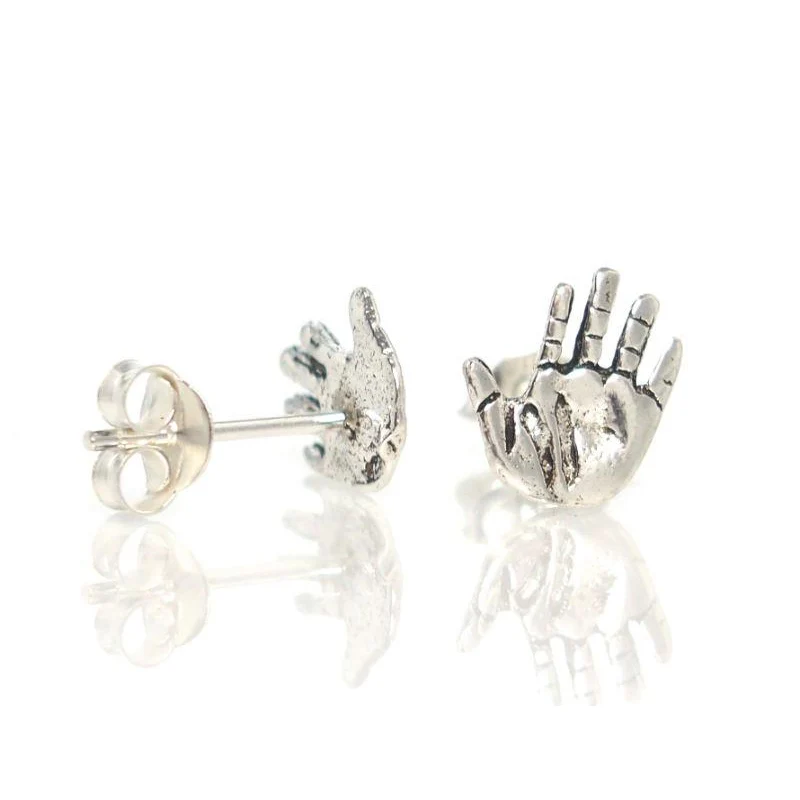 Sterling Silver Heart in Hand Stud Earrings - Image 2