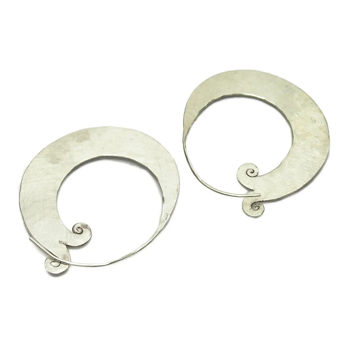 Sterling Silver Hammered Spiral Hilltribe Earrings - Image 2