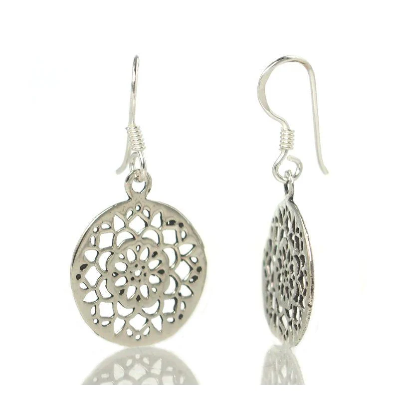 Sterling Silver Mandala French Wire Earrings - Image 2