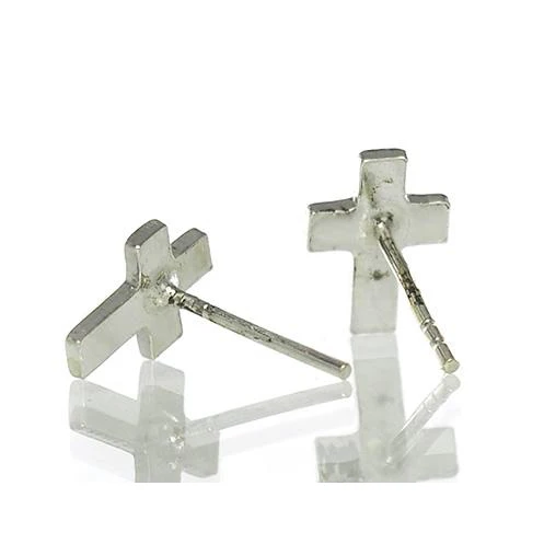 Sterling Silver Mini Cross Stud Earrings - Image 2
