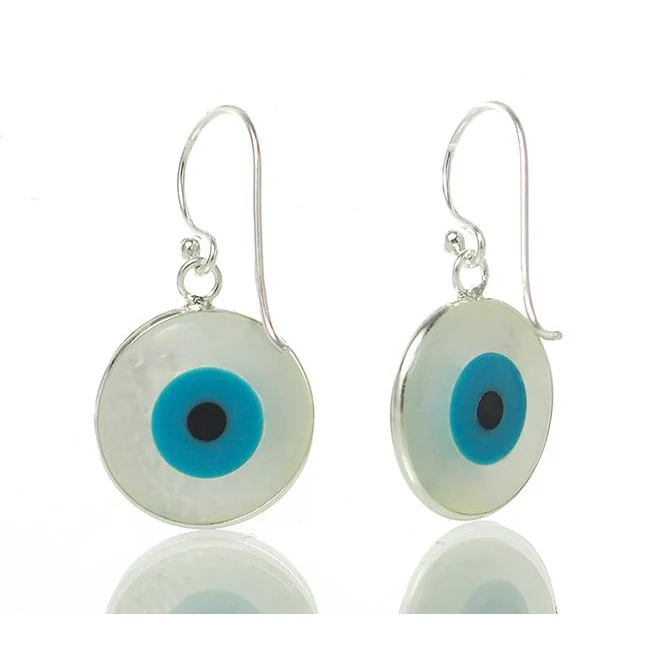 Sterling Silver Mother of Pearl Evil Eye Earrings - Image 2