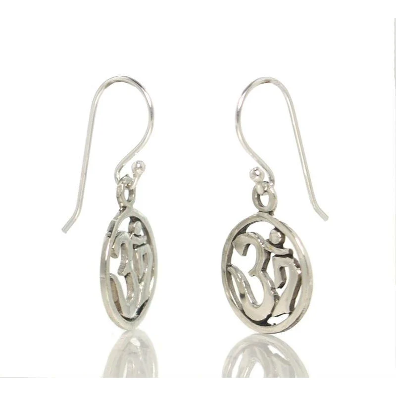Sterling Silver Om Circle Earrings - Image 2