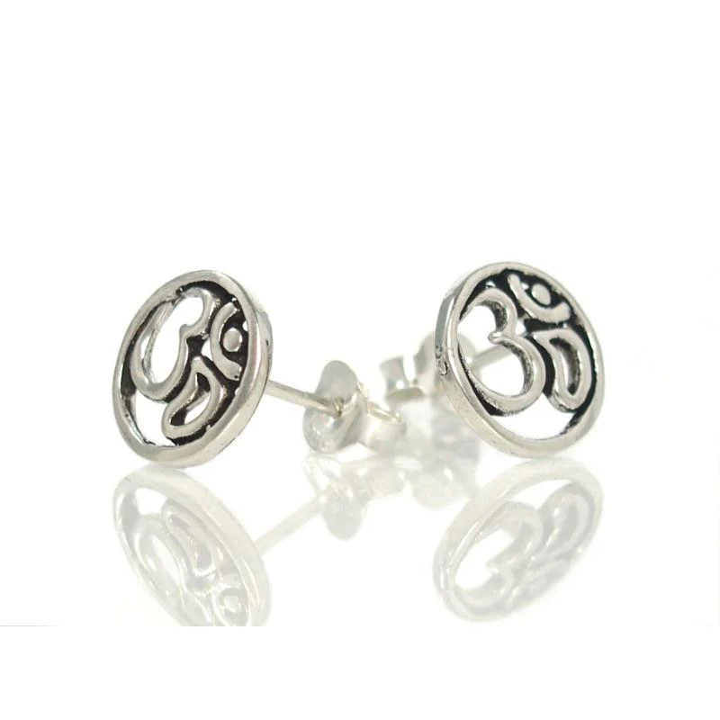 Om Circle Sterling Silver Stud Earrings - Image 2
