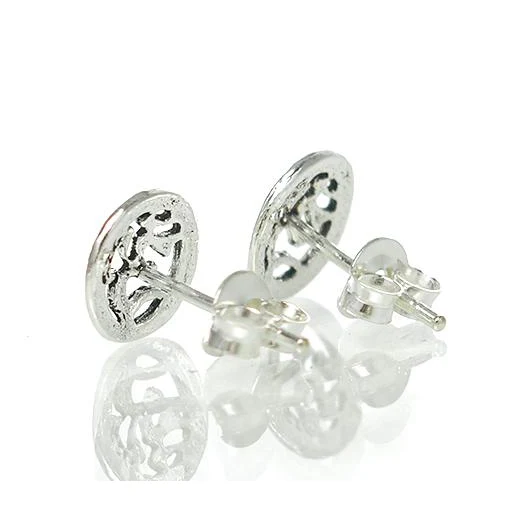 Sterling Silver Ohm in Circle Stud Earrings - Image 2