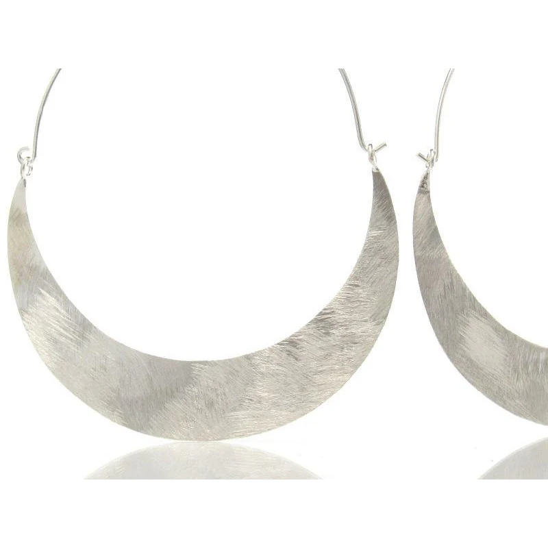 Sterling Silver Quarter Brushed Moon Earrings - Image 2