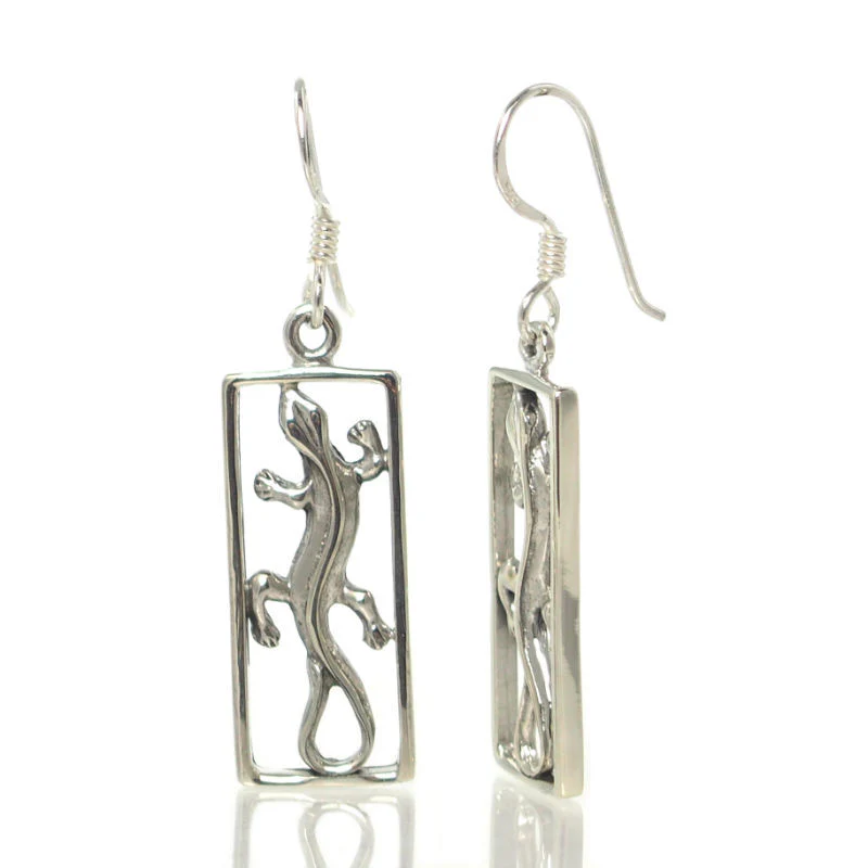 Sterling Silver Salamander Square Earrings - Image 2