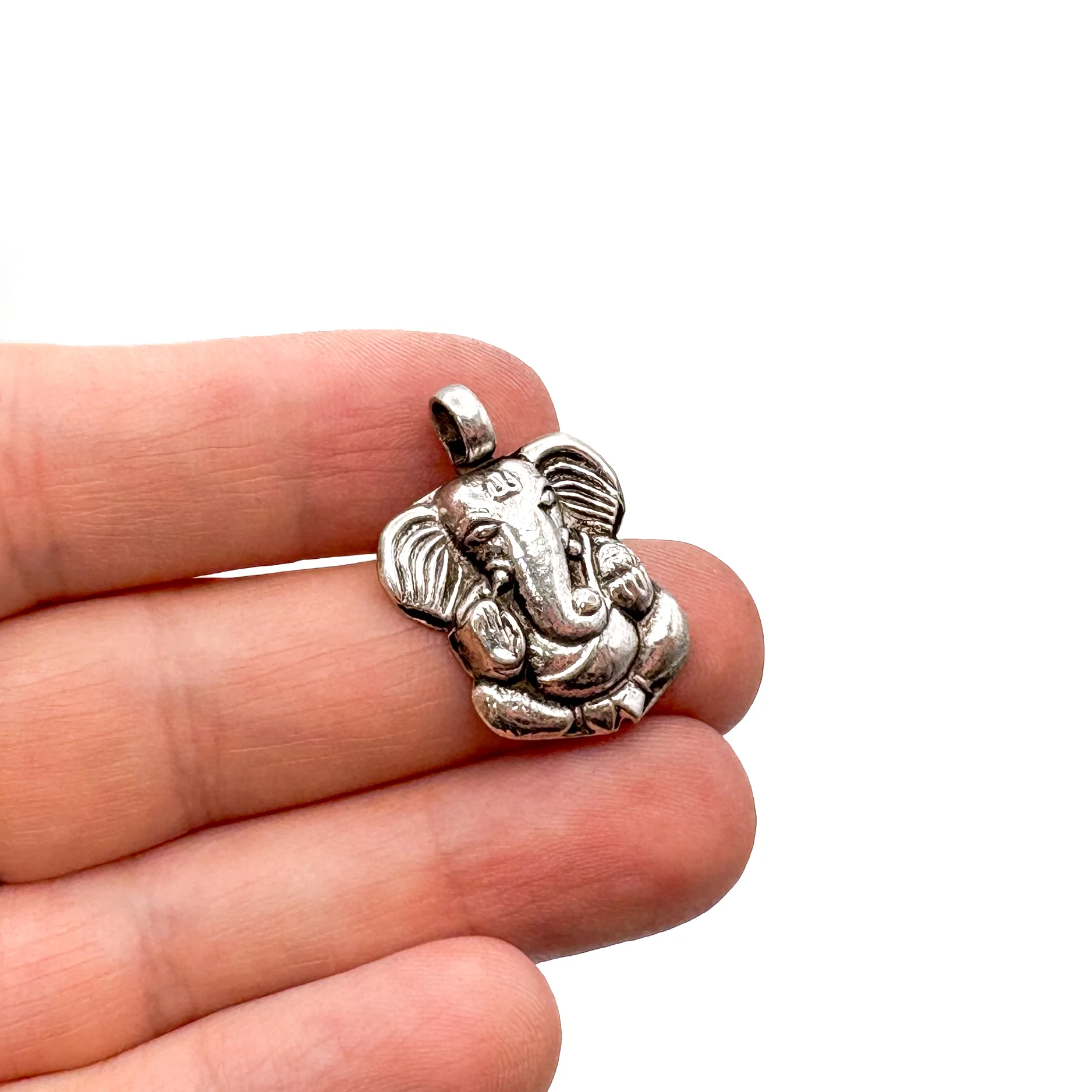 Sterling Silver Stamped Ganesha Blessing Pendant Amulet - Image 6