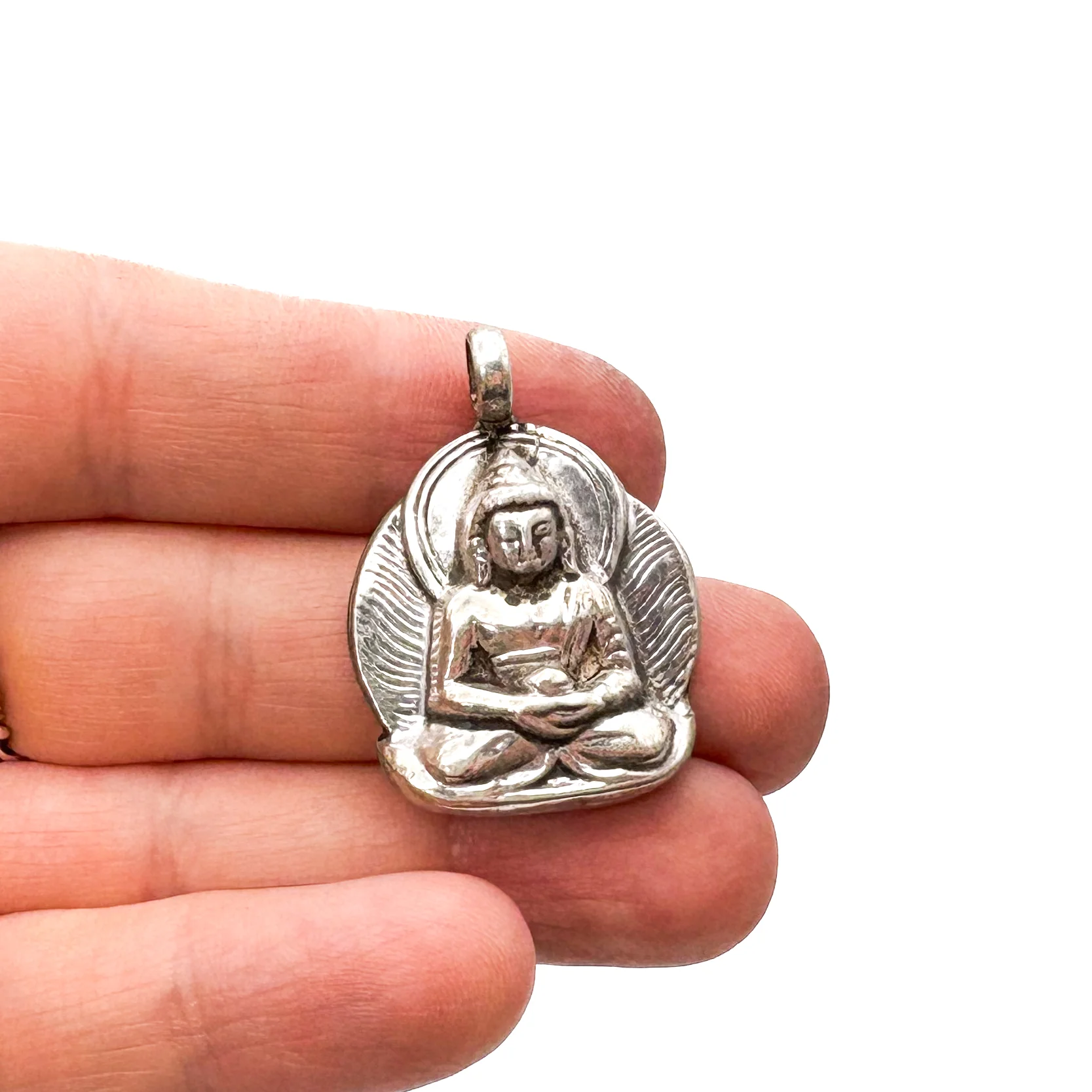 Sterling Silver Stamped Buddha Pendant Amulet - Image 3