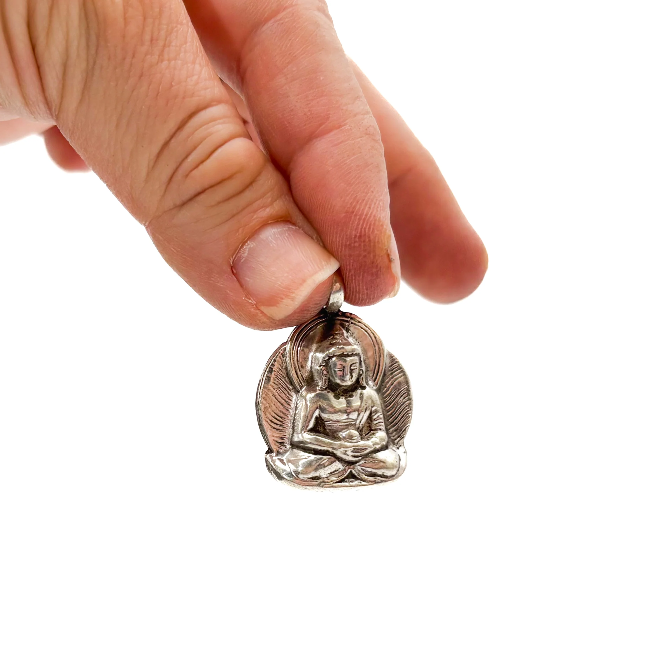 Sterling Silver Stamped Buddha Pendant Amulet - Image 7