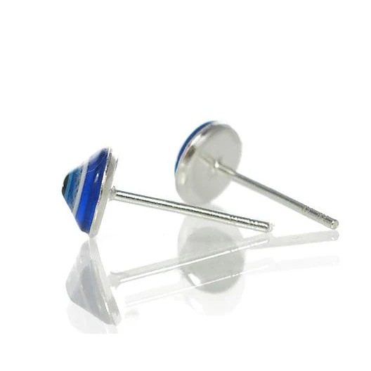 Sterling Silver Tiny Blue Eye Stud Earrings - Image 2