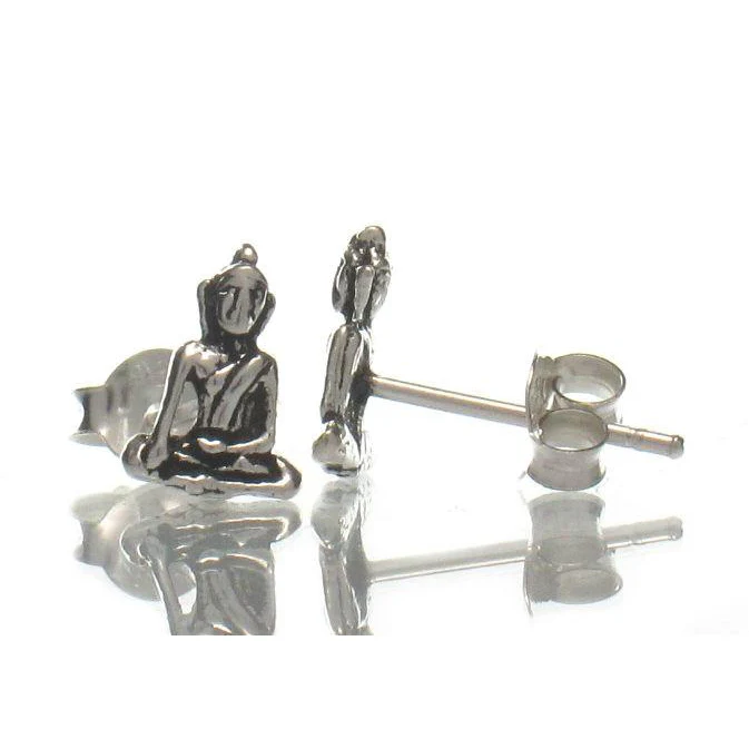 Sterling Silver Tiny Buddha Stud Earrings - Image 2