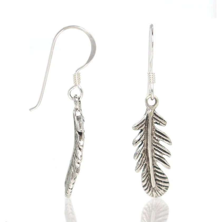 Sterling Silver Tiny Feather Earrings - Image 2