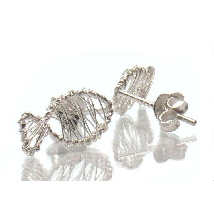 Sterling Silver Wire Fish Stud Earrings - Image 2