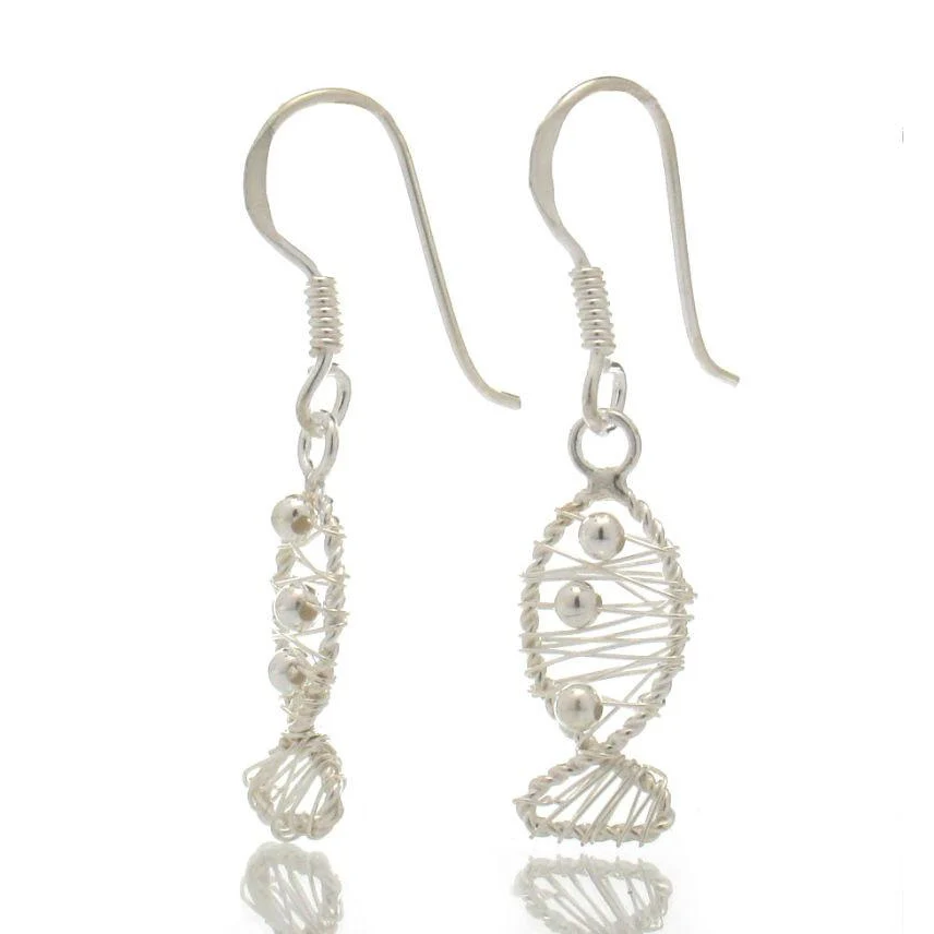 Sterling Silver Wire Mesh Fish Earrings - Image 2