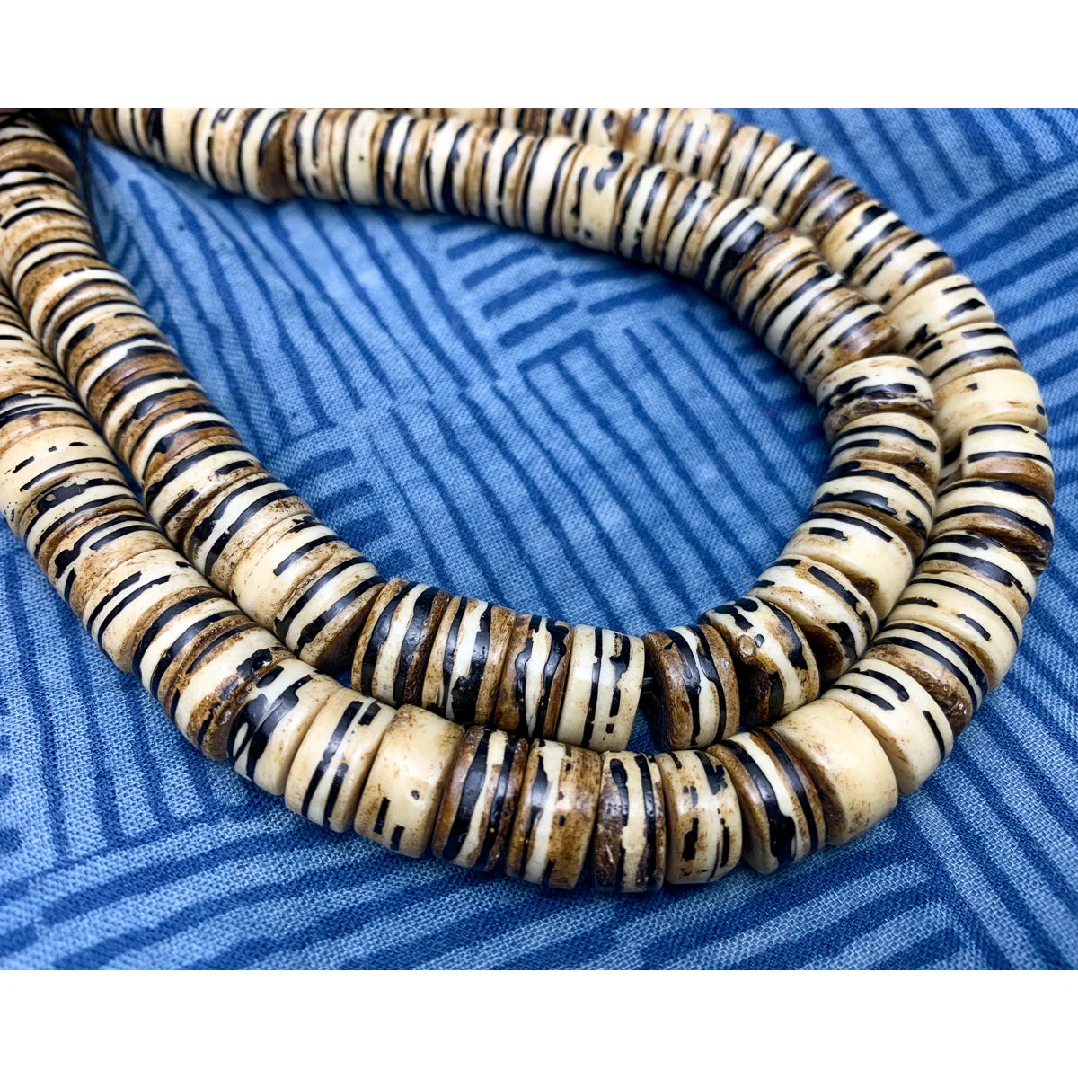 Batik Dyed Striped Cow Bone Stretch Mala Double Wrap Bracelet - Image 4