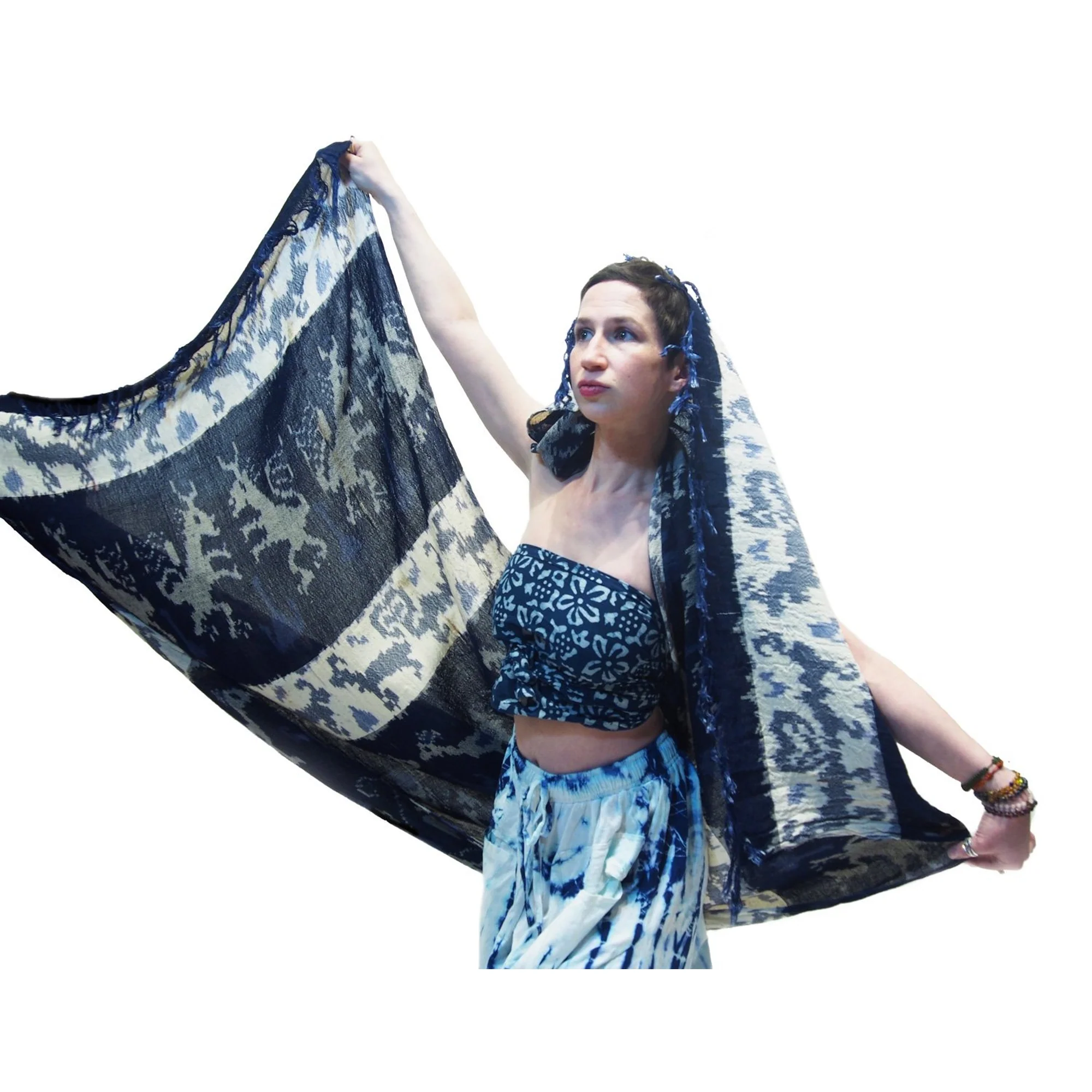 Sumba Indonesia Indigo Batik Cloth With Thai Indigo Batik Scarf And Tie Dye Parachute Skirt Blue/White 17 EACH PIECE SOLD SEPARATELY - Image 2