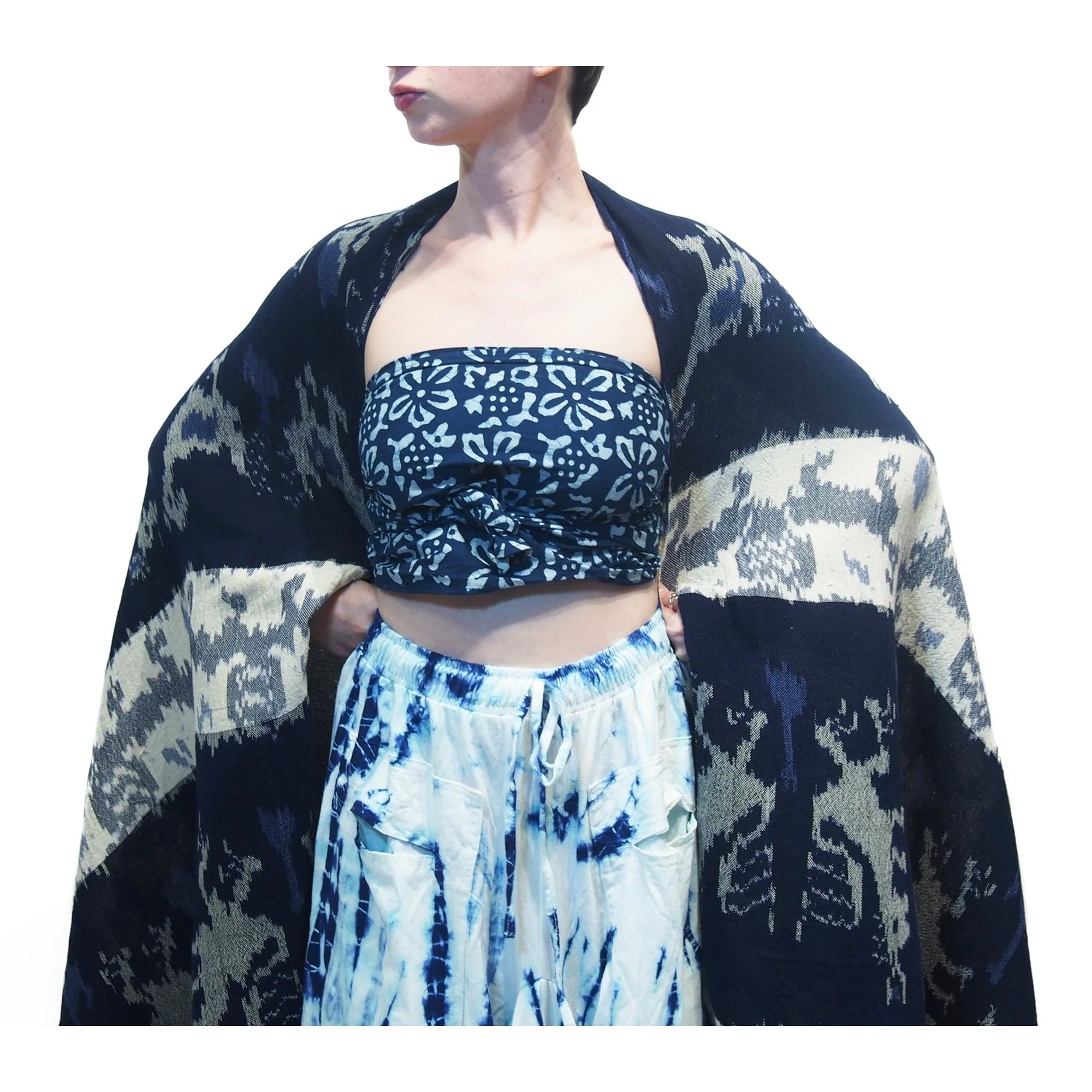 Sumba Indonesia Indigo Batik Cloth With Thai Indigo Batik Scarf And Tie Dye Parachute Skirt Blue/White 17 EACH PIECE SOLD SEPARATELY - Image 3