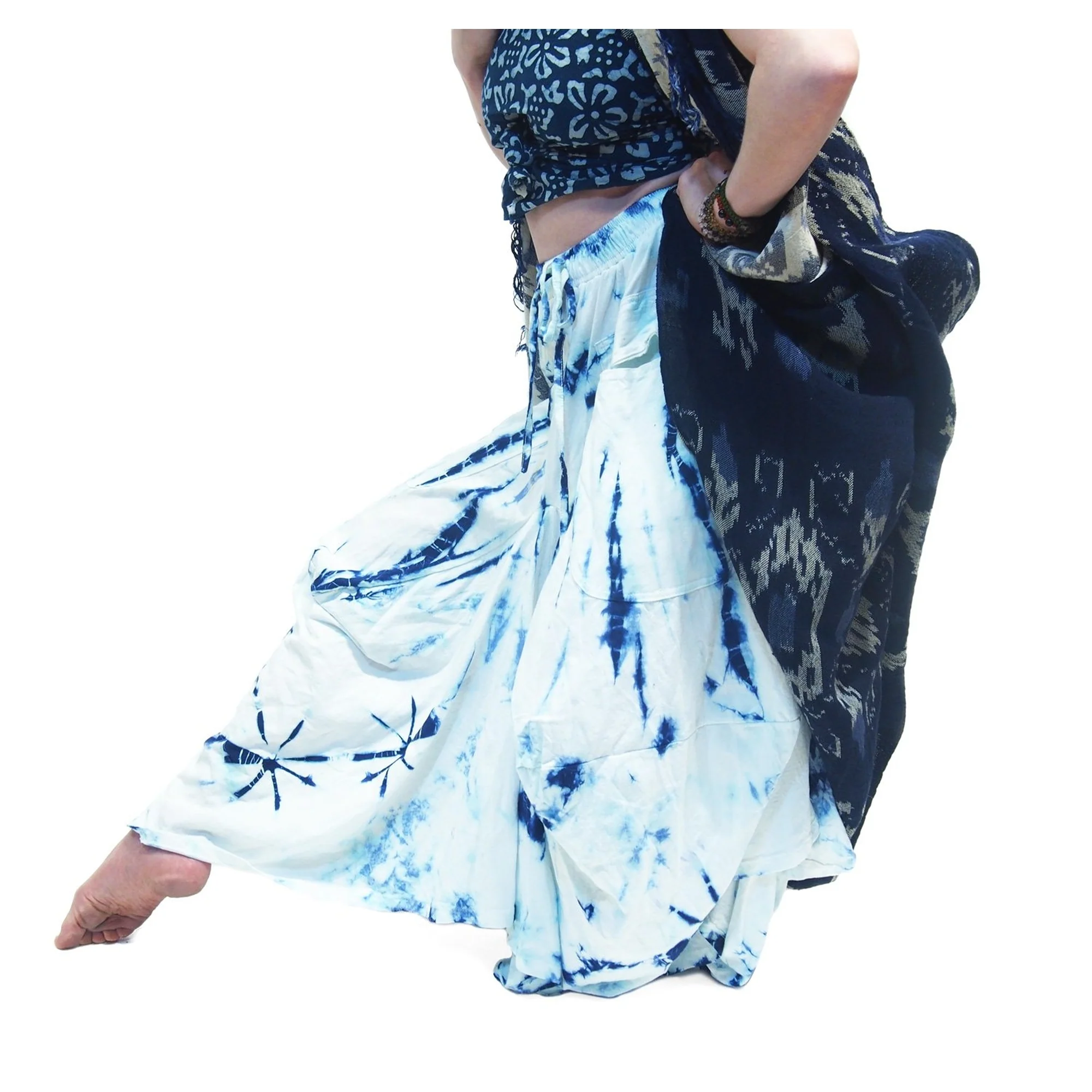 Sumba Indonesia Indigo Batik Cloth With Thai Indigo Batik Scarf And Tie Dye Parachute Skirt Blue/White 17 EACH PIECE SOLD SEPARATELY - Image 4