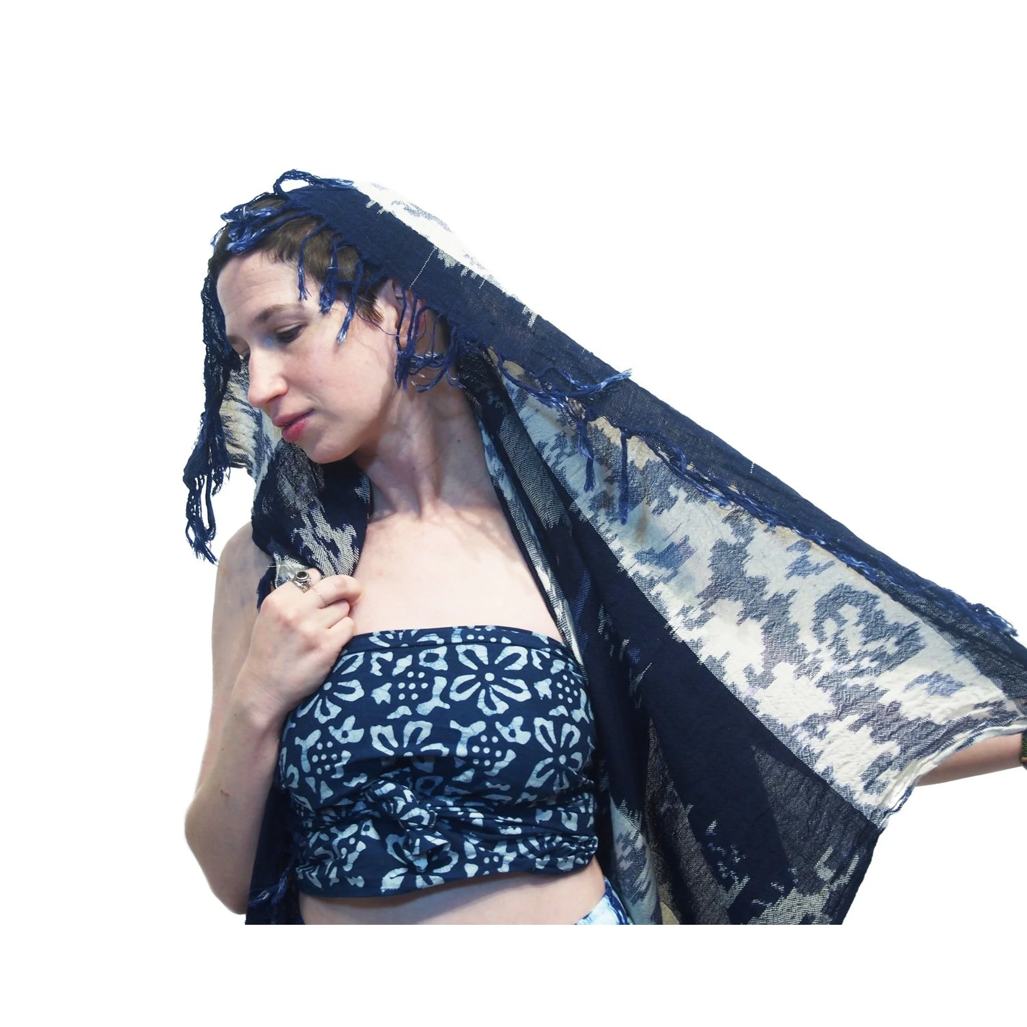 Sumba Indonesia Indigo Batik Cloth With Thai Indigo Batik Scarf And Tie Dye Parachute Skirt Blue/White 17 EACH PIECE SOLD SEPARATELY - Image 5