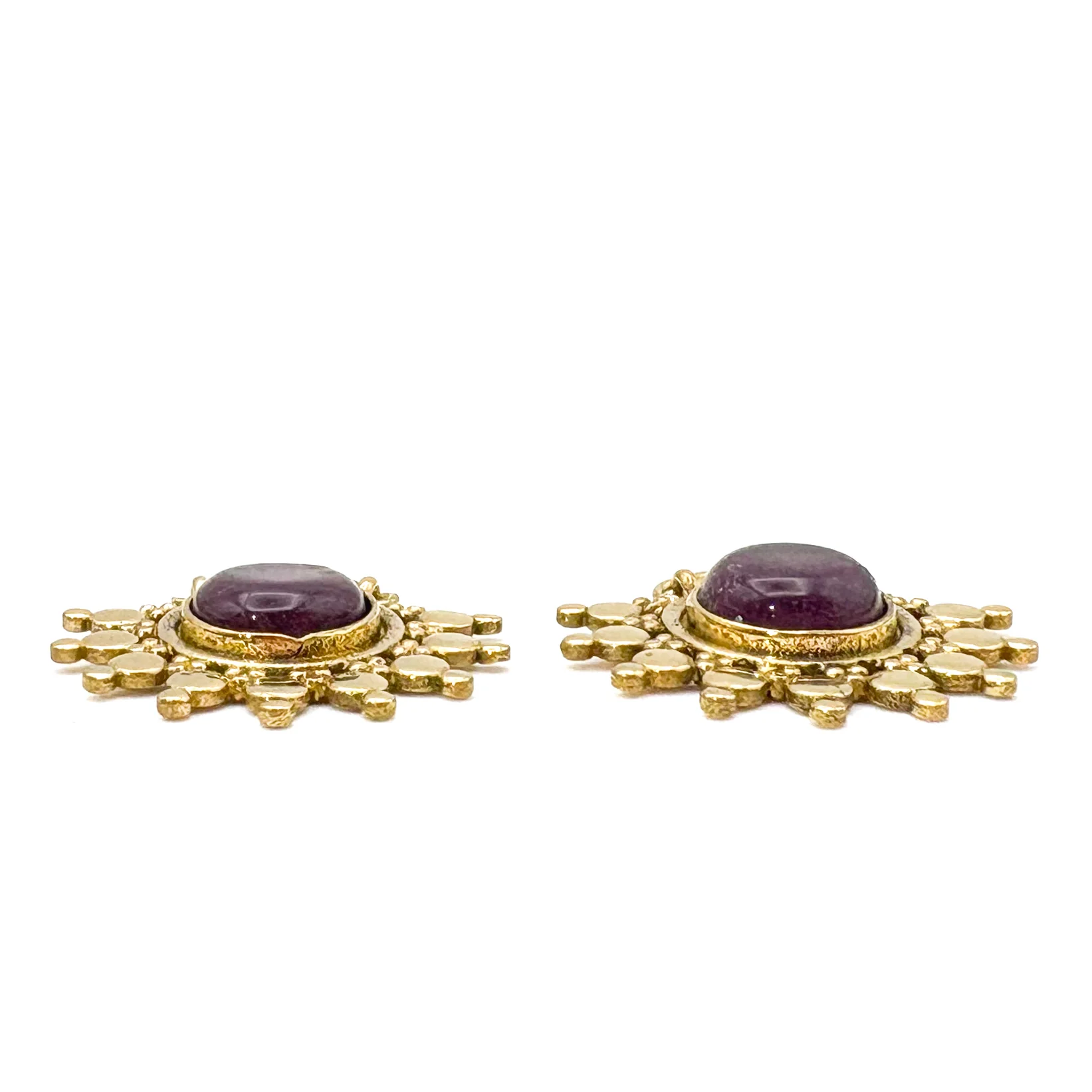 Sun Ray Amethyst Brass Earrings - Image 3