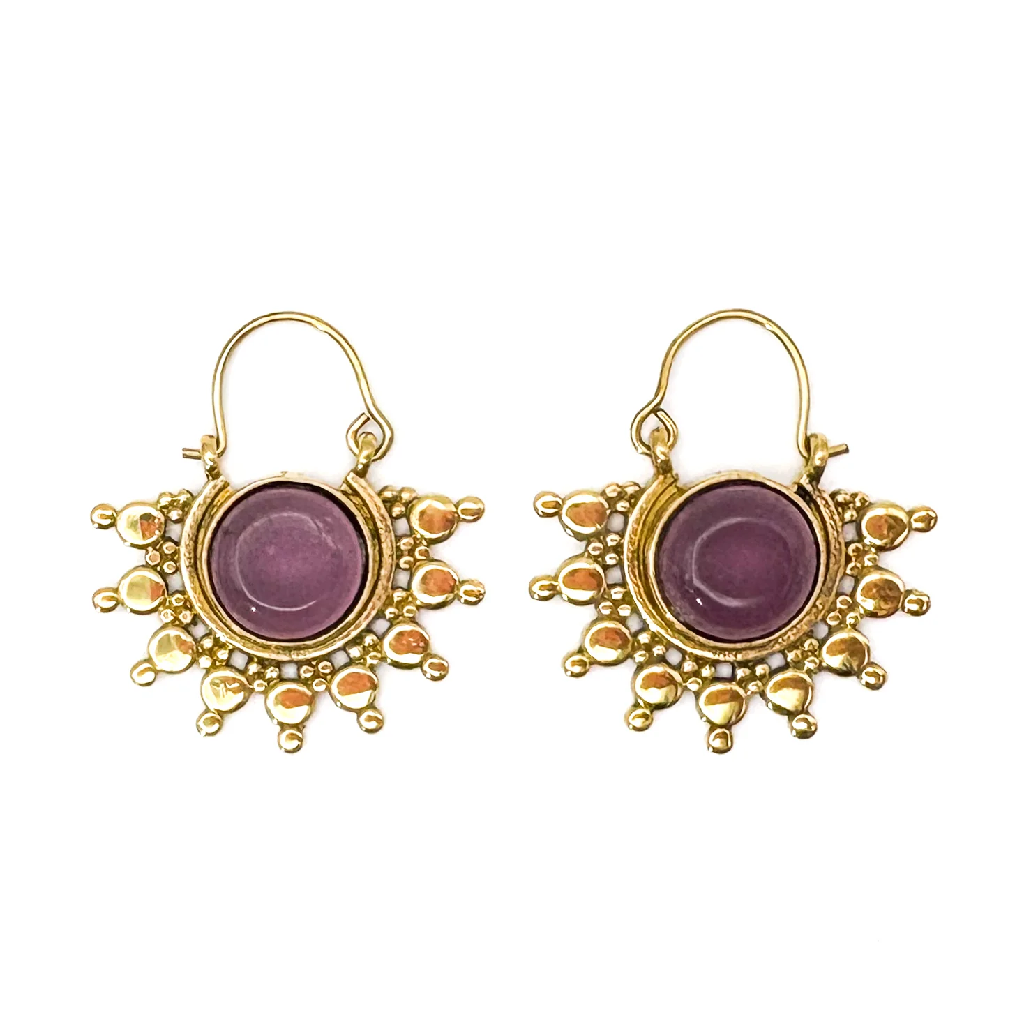 Sun Ray Amethyst Brass Earrings - Image 6