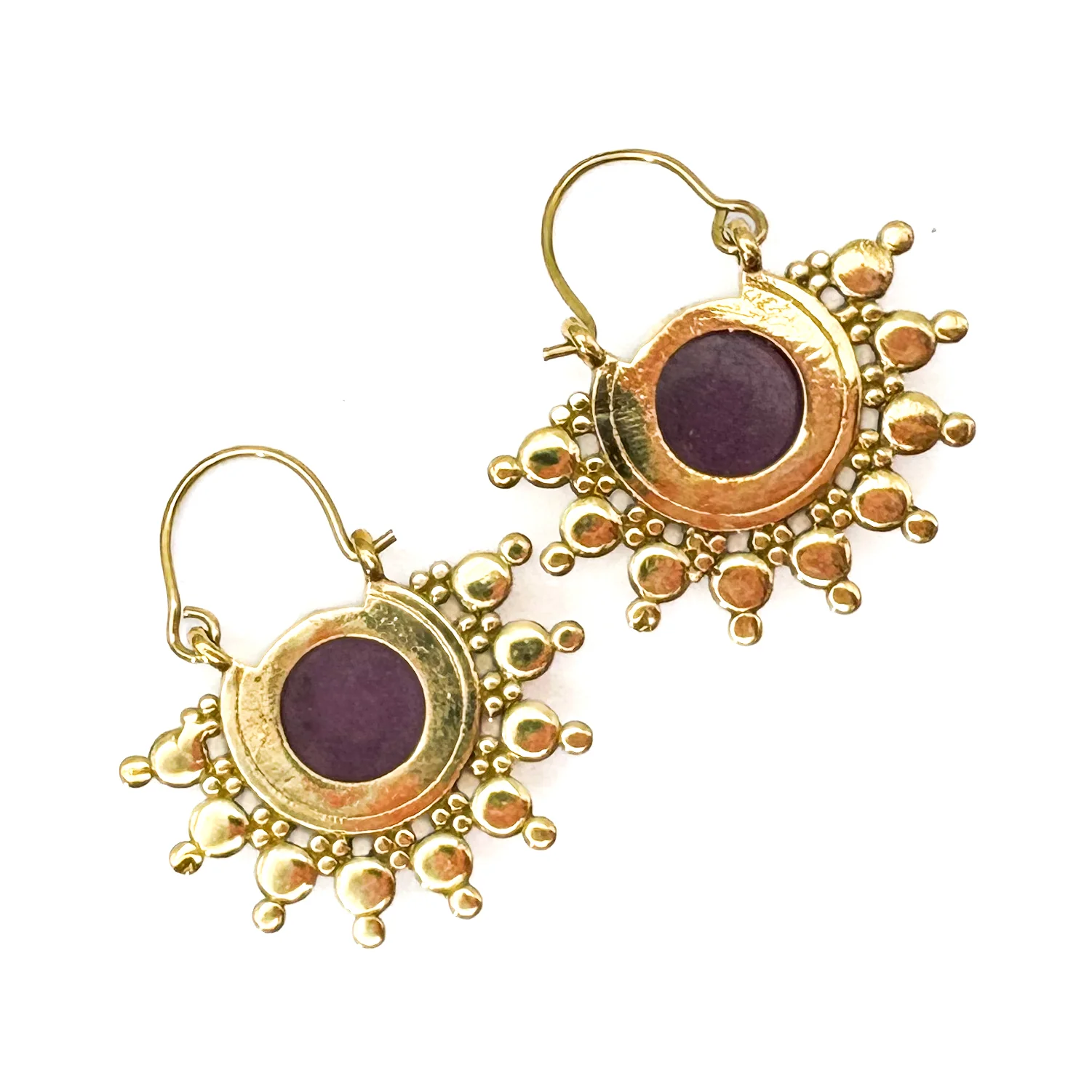 Sun Ray Amethyst Brass Earrings - Image 7